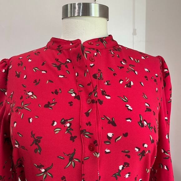 Banana Republic Red Floral Long Sleeve Button Mini Dress Career Party Sz 6 - Picture 3 of 8